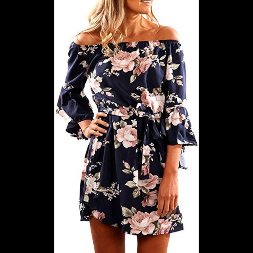 Womens floral dress/ off the shoulder